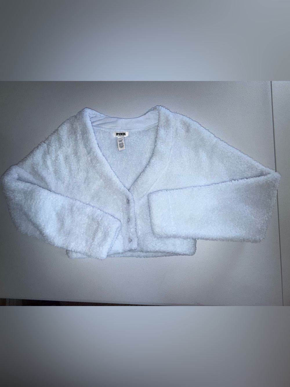 Victoria’s Secret PINK Light Blue Sherpa Cropped Jacket XS Soft Cozy - Picture 12 of 12